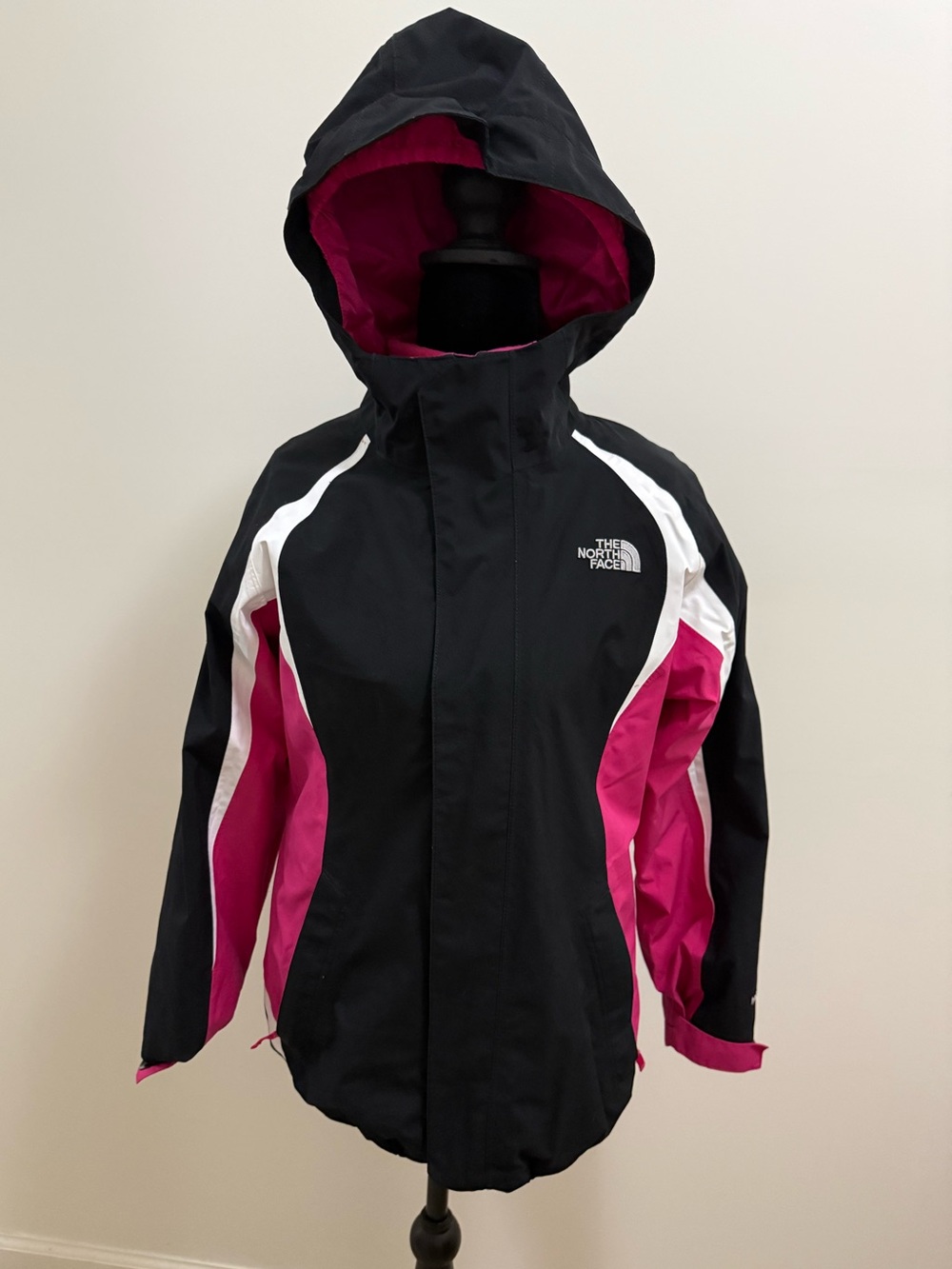 The North Face Black & Pink Hooded Ski Jacket with White Accents